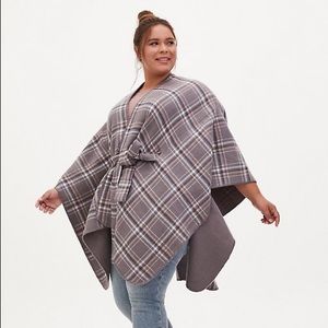 Torrid GREY PLAID BELTED RUANA